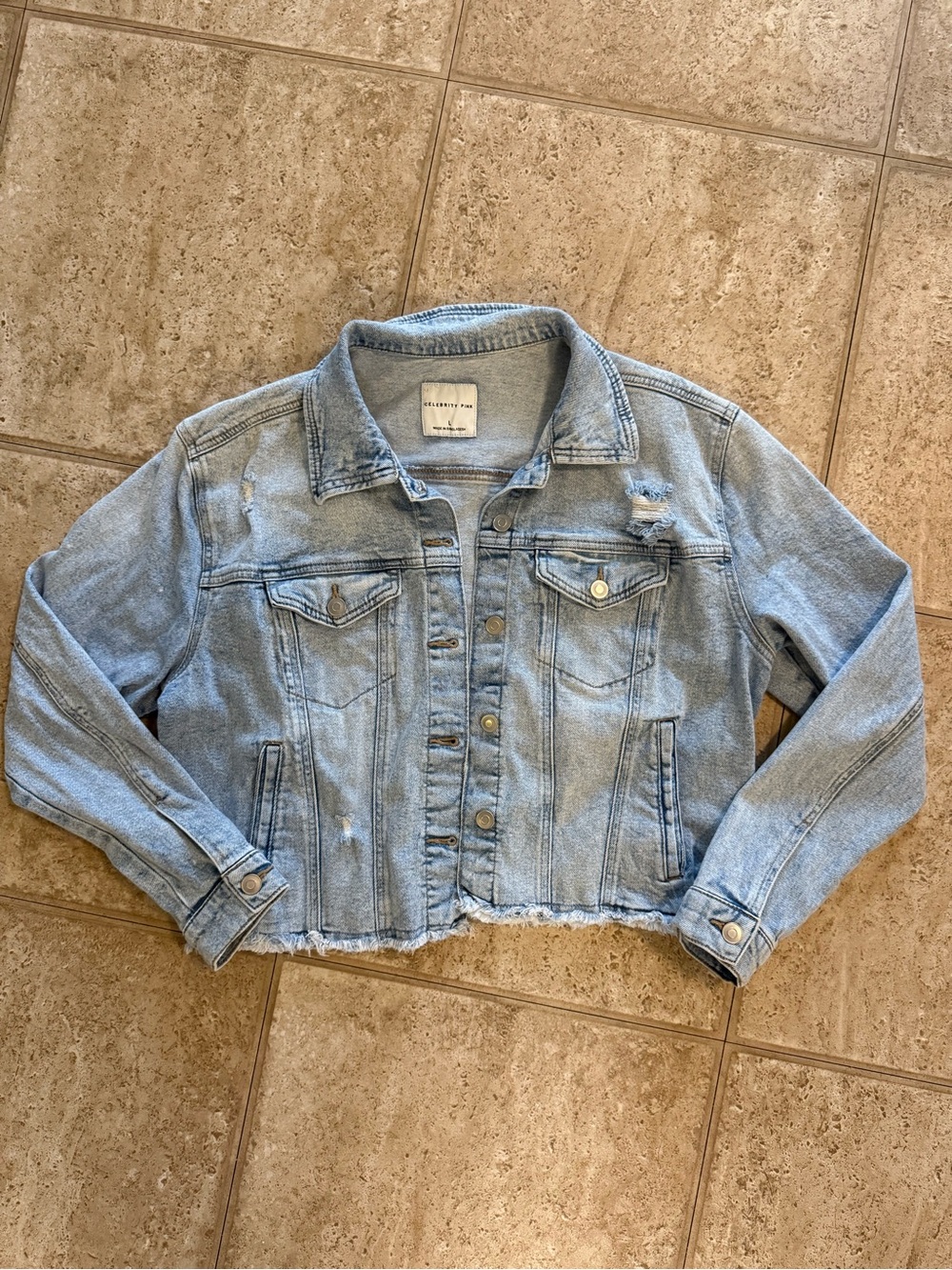 Celebrity Pink Light Wash Cropped Denim Jacket